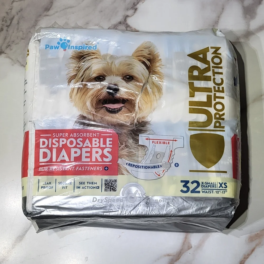 Paw Inspired NIP Super Absorbent 32 Count Female Dog Disposable Diapers Size XS